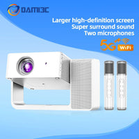 DAMI3C HT30 Portable Singing Projector | Mini Android Projector with Dual Microphones | 4K Support, WiFi, Bluetooth | Home & Outdoor Theater + Family KTV